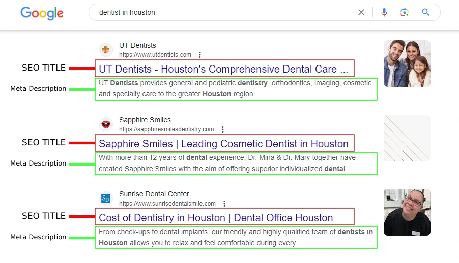 meta tag and titles for dental practice seo